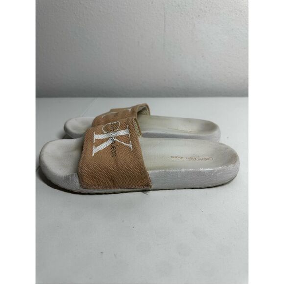 CALVIN KLEIN Slip On Sliders Flip Flop Sandals Women’s  Size 8 Pink Canvas - Picture 3 of 7